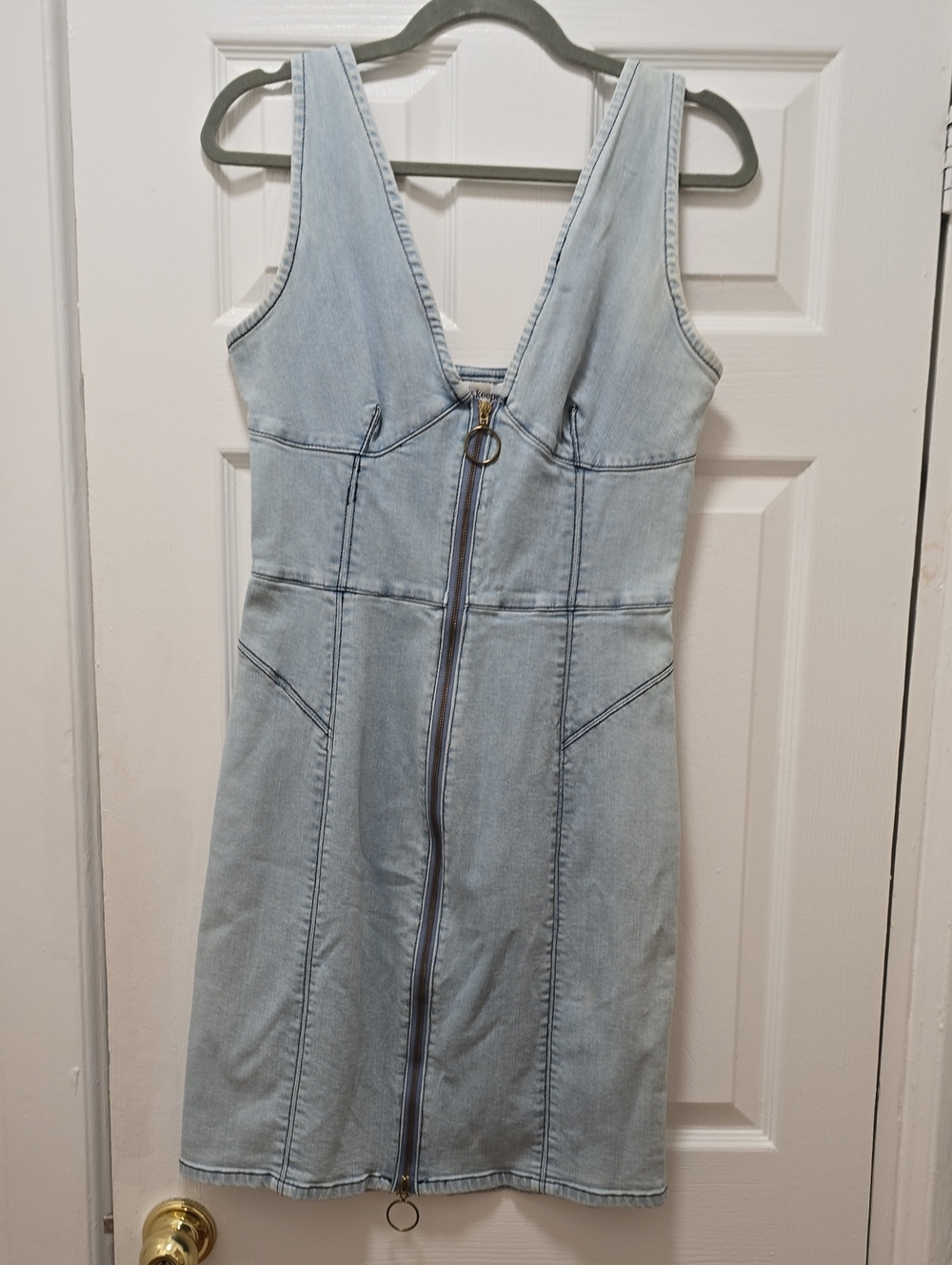 Finders Keepers Light Blue Denim Zip-Front Mini Dress